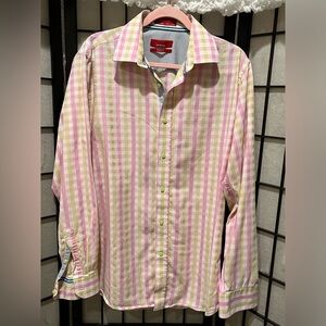 Saks Fifth Avenue Trim Fit BUTTON DOWN PINK PLAID DRESS Shirt, SIZE 16/12